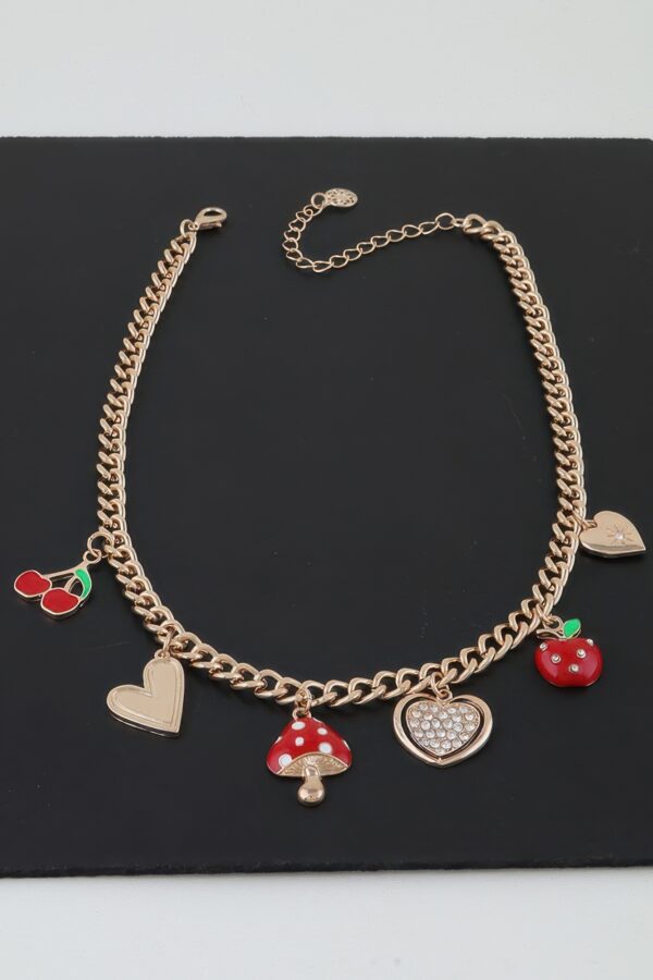 Sweet Red Charm Necklace – Gold Chain, 16″