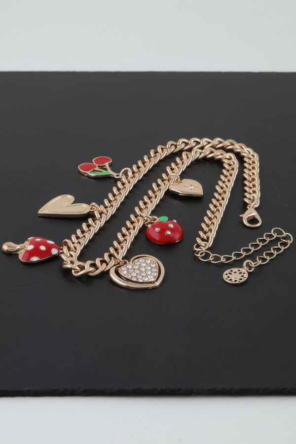 Sweet Red Charm Necklace – Gold Chain, 16″