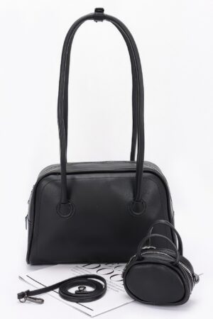 Faux Leather Sport Bag with Mixed Metal Accents