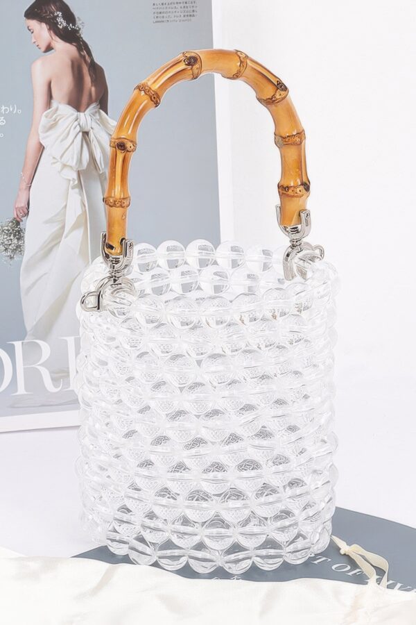 Clear PVC Tote with Bamboo Handle & Bead Detail
