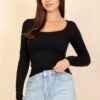 Square Neck Long Sleeve Top – Fitted Stretch
