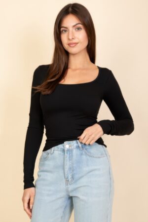 Square Neck Long Sleeve Top – Fitted Stretch