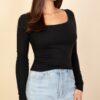 Square Neck Long Sleeve Top – Fitted Stretch