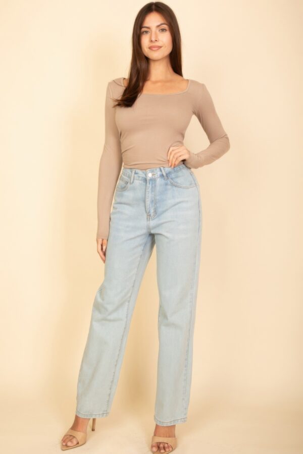 Square Neck Long Sleeve Top – Fitted Stretch