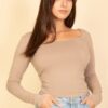 Square Neck Long Sleeve Top – Fitted Stretch