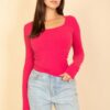 Square Neck Long Sleeve Top – Fitted Stretch