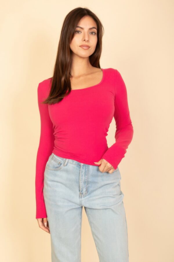 Square Neck Long Sleeve Top – Fitted Stretch