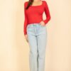Square Neck Long Sleeve Top – Fitted Stretch