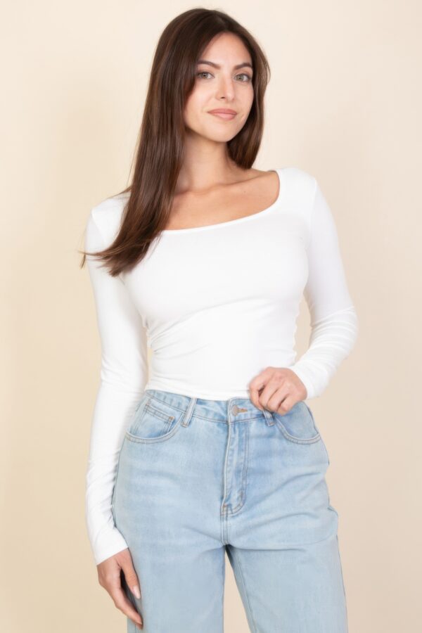 Square Neck Long Sleeve Top – Fitted Stretch