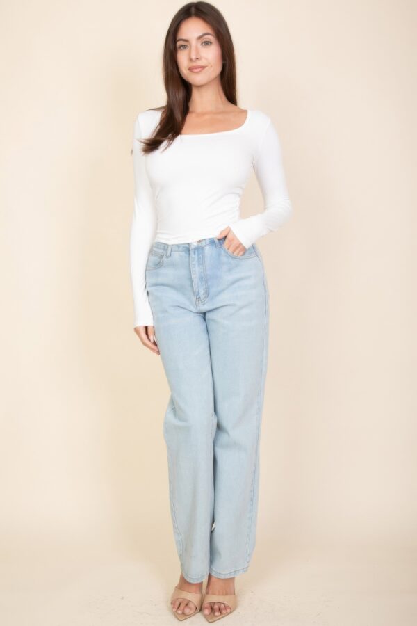 Square Neck Long Sleeve Top – Fitted Stretch