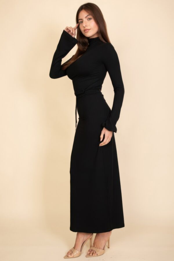 Mock Neck Bell-Sleeve Crop Top and Maxi Skirt Set