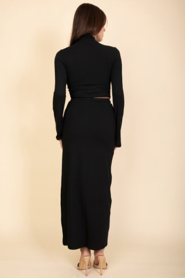 Mock Neck Bell-Sleeve Crop Top and Maxi Skirt Set