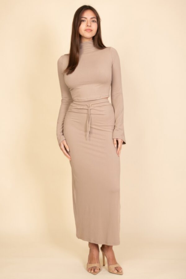 Mock Neck Bell-Sleeve Crop Top and Maxi Skirt Set