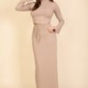 Mock Neck Bell-Sleeve Crop Top and Maxi Skirt Set