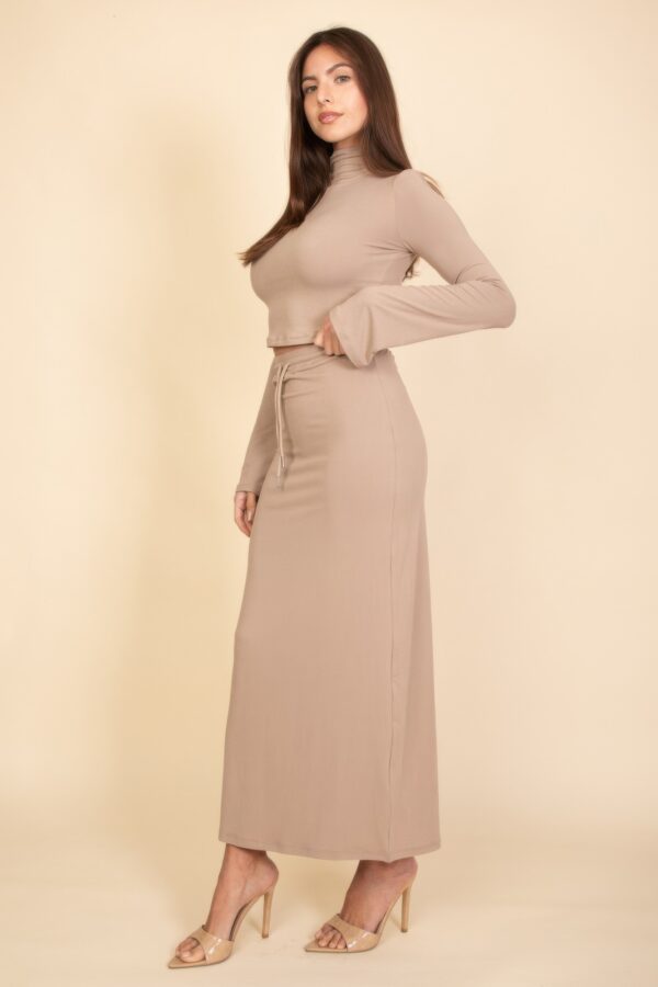 Mock Neck Bell-Sleeve Crop Top and Maxi Skirt Set