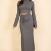Mock Neck Bell-Sleeve Crop Top and Maxi Skirt Set