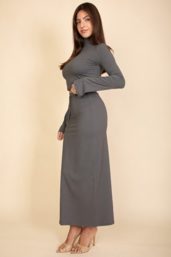 Mock Neck Bell-Sleeve Crop Top and Maxi Skirt Set