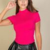 Fitted Mock Neck Short Sleeve Top – Solid Colors