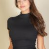 Fitted Mock Neck Short Sleeve Top – Solid Colors