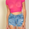 Sheer Mesh Short-Sleeve Crop Top – Lightweight