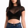 Sheer Mesh Short-Sleeve Crop Top – Lightweight