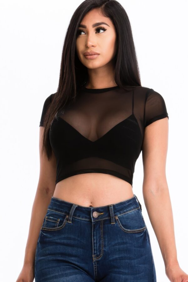 Sheer Mesh Short-Sleeve Crop Top – Lightweight