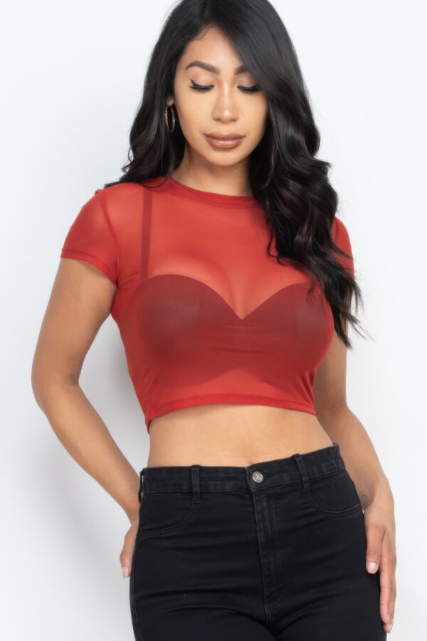 Sheer Mesh Short-Sleeve Crop Top – Lightweight