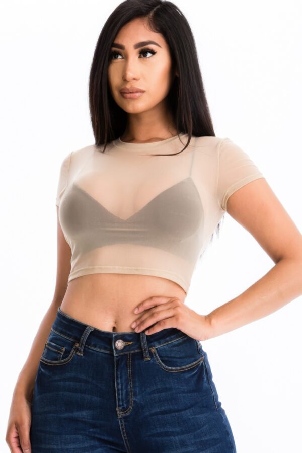 Sheer Mesh Short-Sleeve Crop Top – Lightweight