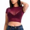 Sheer Mesh Short-Sleeve Crop Top – Lightweight