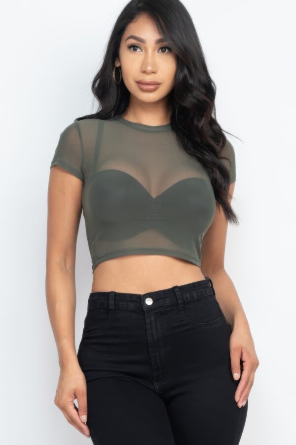 Sheer Mesh Short-Sleeve Crop Top – Lightweight