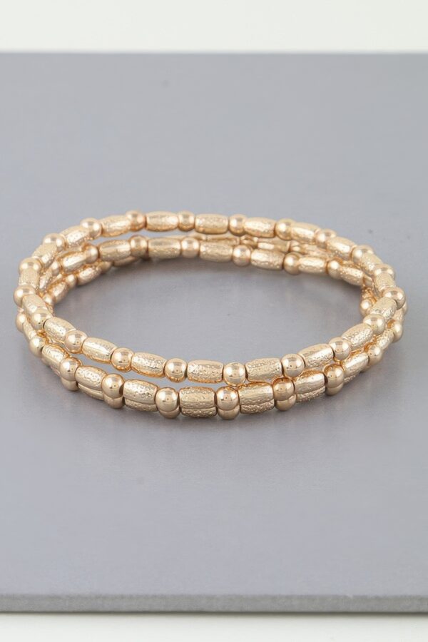 Triple Pillar Stone Beaded Bracelet – Gold, Silver