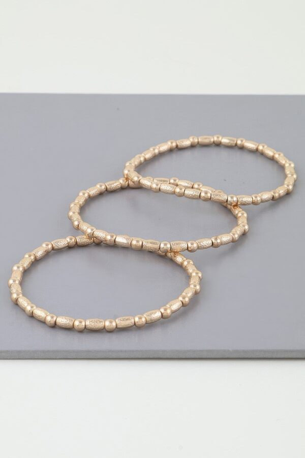 Triple Pillar Stone Beaded Bracelet – Gold, Silver
