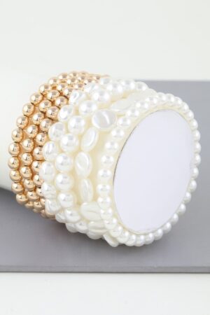 Multi Stone Beaded Bracelet – Gold Cream, Silver Cream