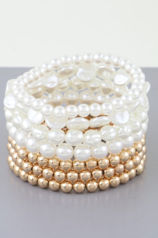 Multi Stone Beaded Bracelet – Gold Cream, Silver Cream