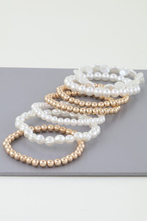 Multi Stone Beaded Bracelet – Gold Cream, Silver Cream