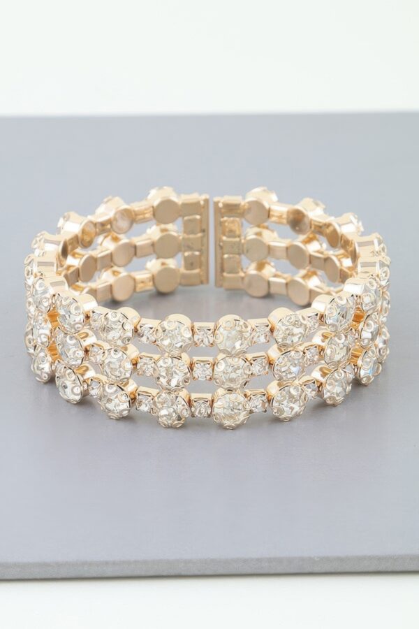 Triple-Row Bejeweled Cuff Bracelet, Gold or Silver