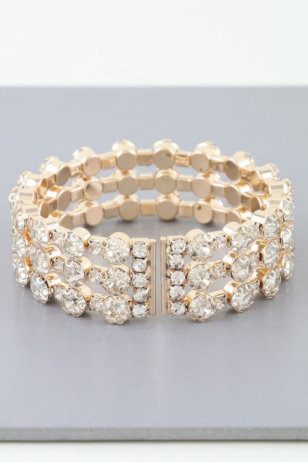 Triple-Row Bejeweled Cuff Bracelet, Gold or Silver