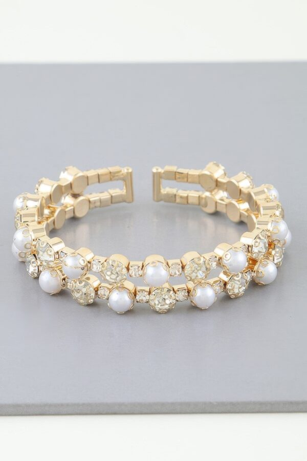Double Pearl Cuff Bracelet – Open Metal Cuff