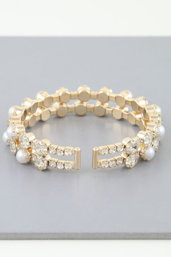 Double Pearl Cuff Bracelet – Open Metal Cuff