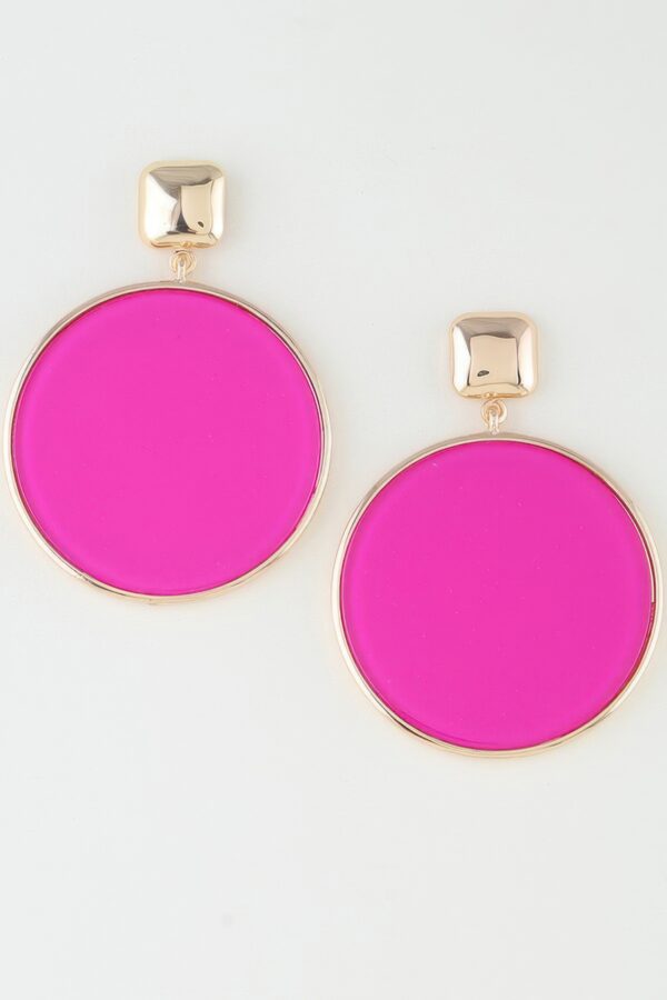 Bright Circle Drop Earrings – Gold Fuchsia & Light Green