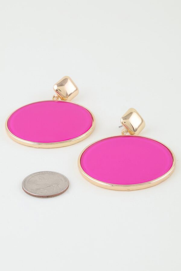 Bright Circle Drop Earrings – Gold Fuchsia & Light Green