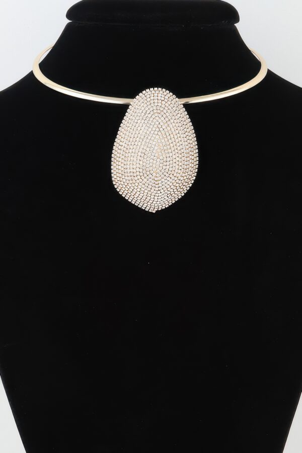 Rhinestone Plate Choker Necklace – Gold & Clear, 12″