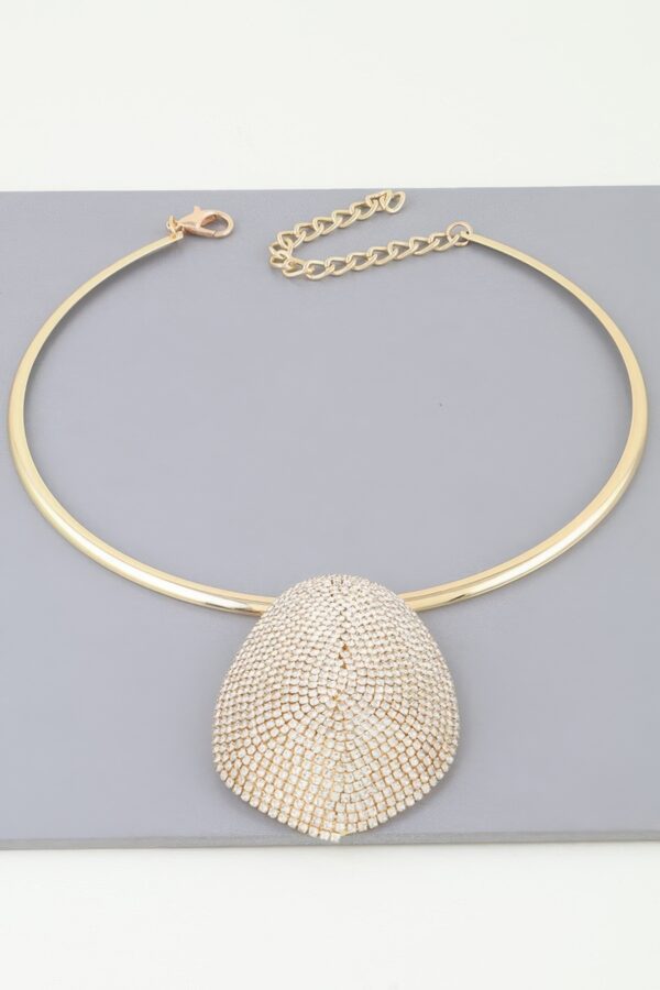 Rhinestone Plate Choker Necklace – Gold & Clear, 12″