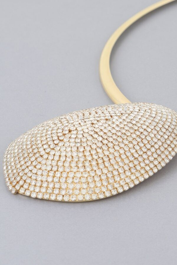 Rhinestone Plate Choker Necklace – Gold & Clear, 12″