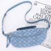 Embossed Denim Crossbody Bag with Mixed Metal Accents