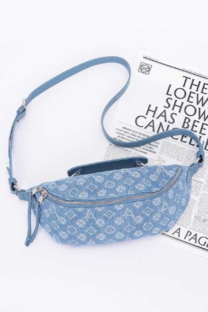 Embossed Denim Crossbody Bag with Mixed Metal Accents