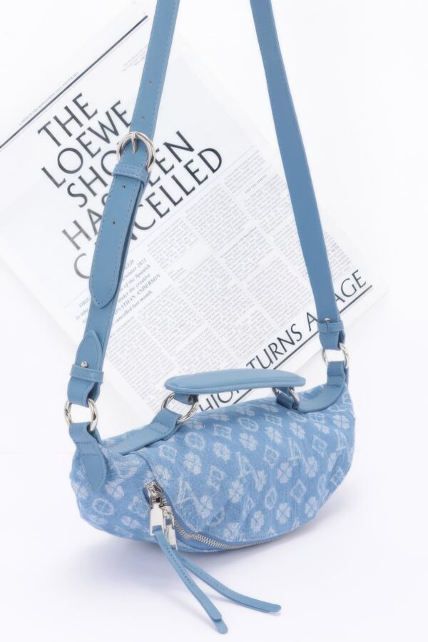 Embossed Denim Crossbody Bag with Mixed Metal Accents