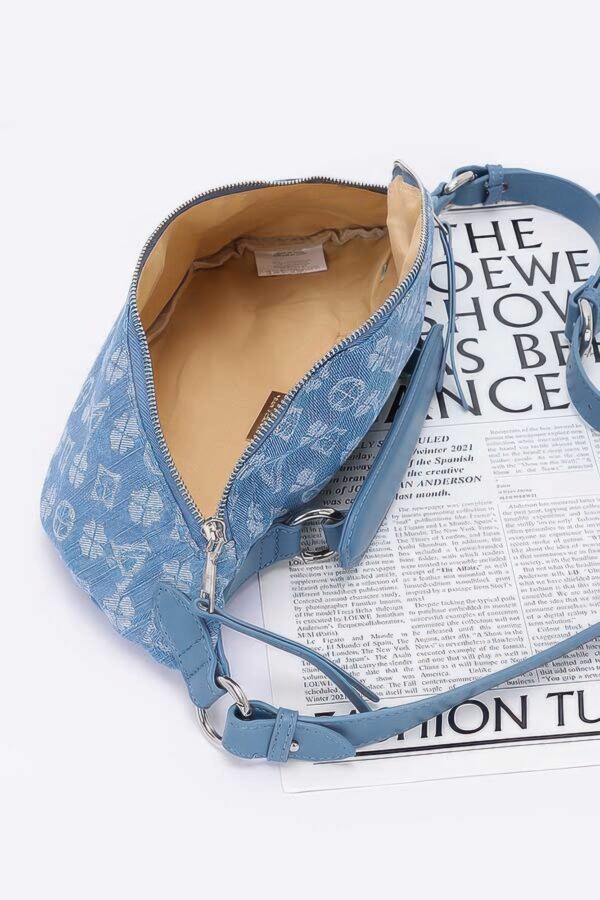 Embossed Denim Crossbody Bag with Mixed Metal Accents