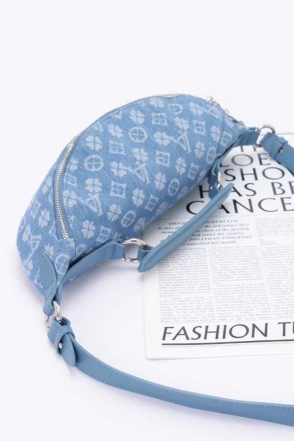 Embossed Denim Crossbody Bag with Mixed Metal Accents