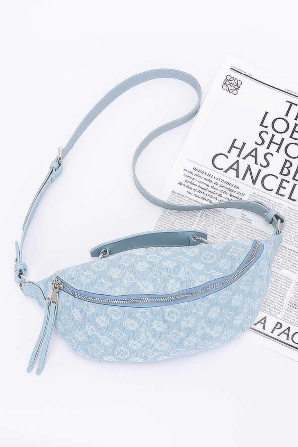 Embossed Denim Crossbody Bag with Mixed Metal Accents